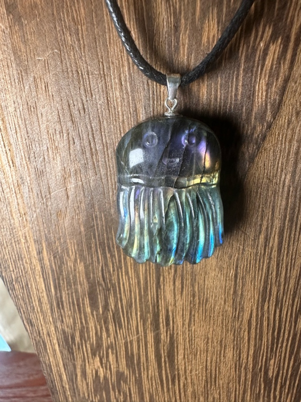 Rainbow Labradorite Jellyfish Pendant Necklace on Sterling Silver Bail and Chain - Picture 11 of 12